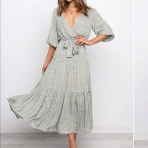 Petal and Pup Green and White Midi Dress